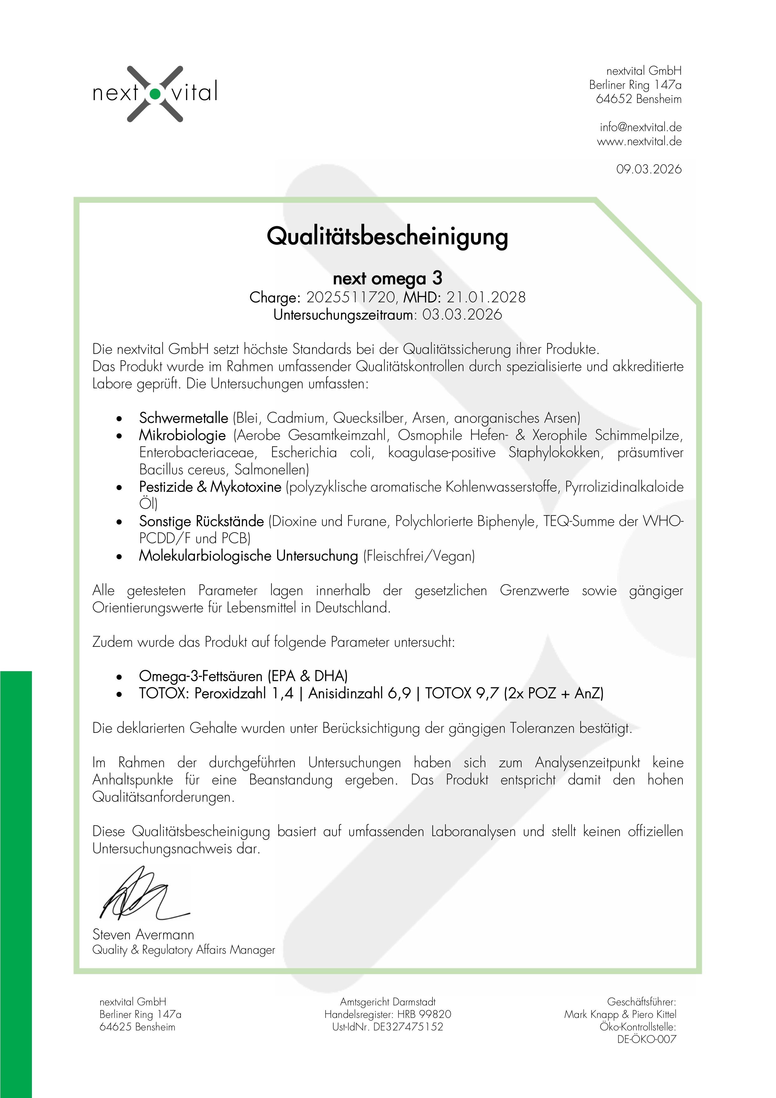 Qualitätsbescheinigung