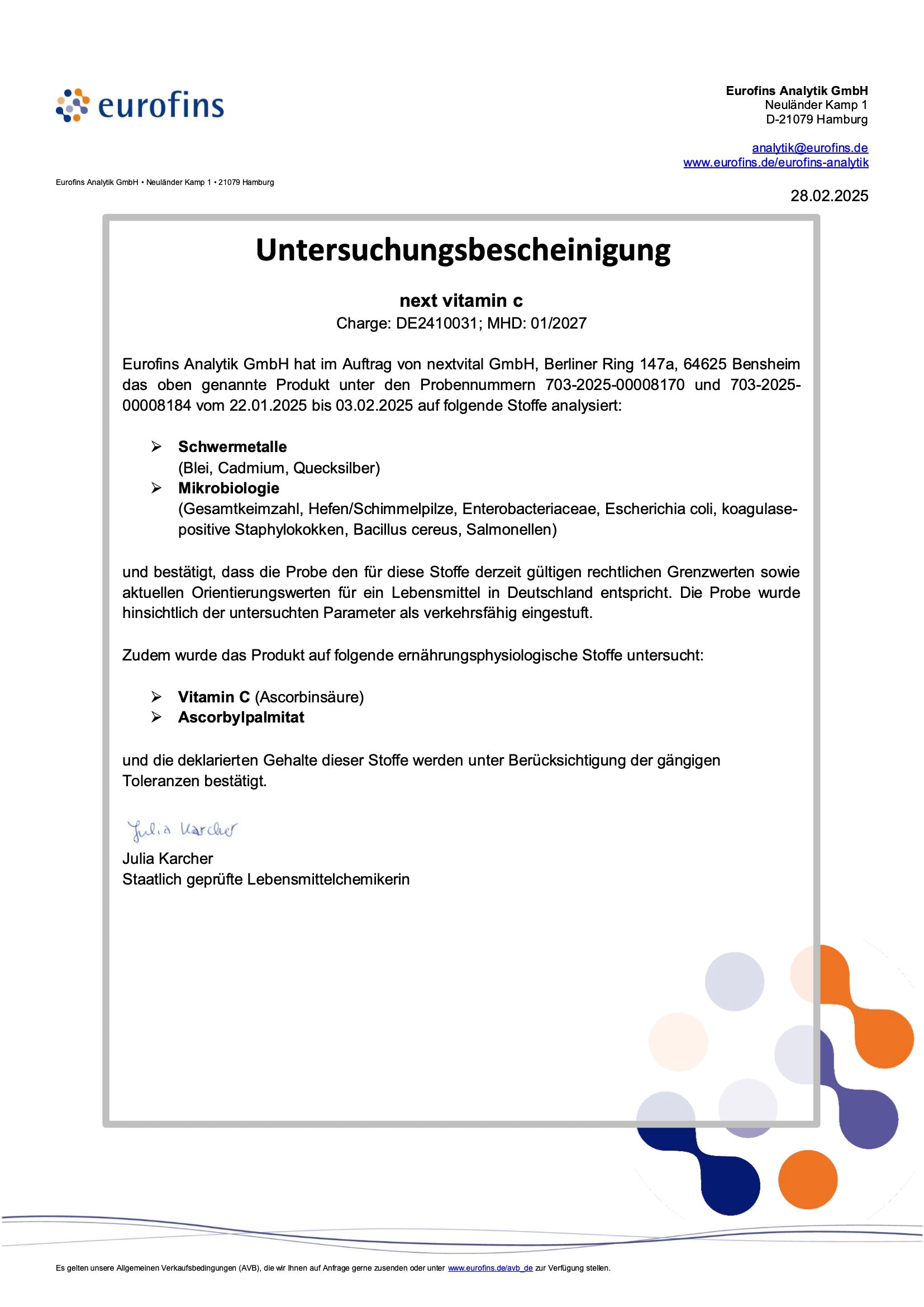 Untersuchungsbescheinigung